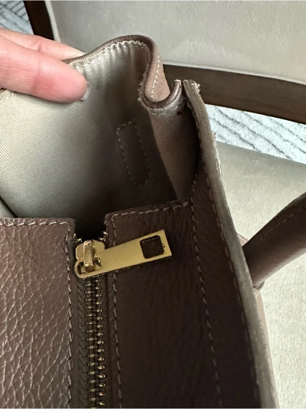 Genuine Leather Mini Satchel Taupe Brown | Crossbody Top Handle | Structured Bag - Picture 15 of 16